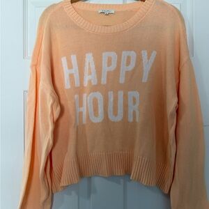 Z Supply Peach Crewneck Sweater with 'HAPPY HOUR' Text